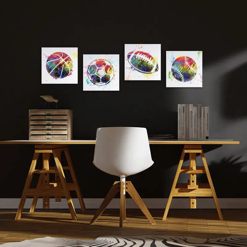 4pcs Horse, Cow, Goat, Donkey with Humorous    Wall Art Canvas Framed