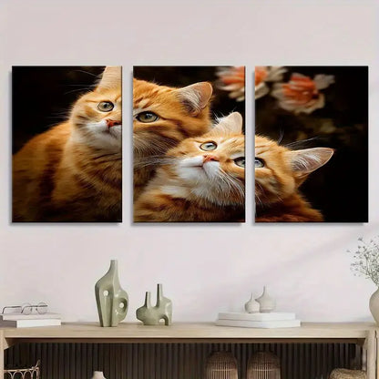 3pcs  Two Cute Orange Cats Metal Print Ready to Hang Art - Bella Home Decor