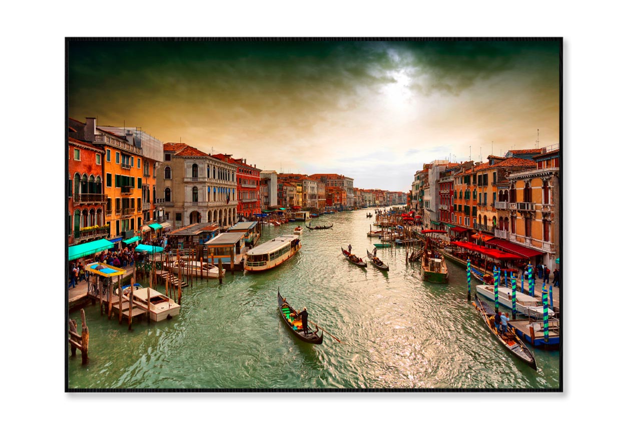 Boats And Gondolas on The Grand Canal of Venice, View from Bridge Rialto Home Decor Premium Quality Poster Print Choose Your Sizes - Bella Home Decor