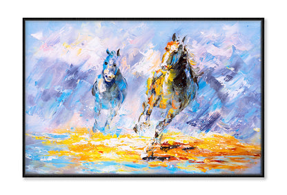 Running Horses Watercolor Painting Wall Art Limited Edition High Quality Print Canvas Box Framed Black