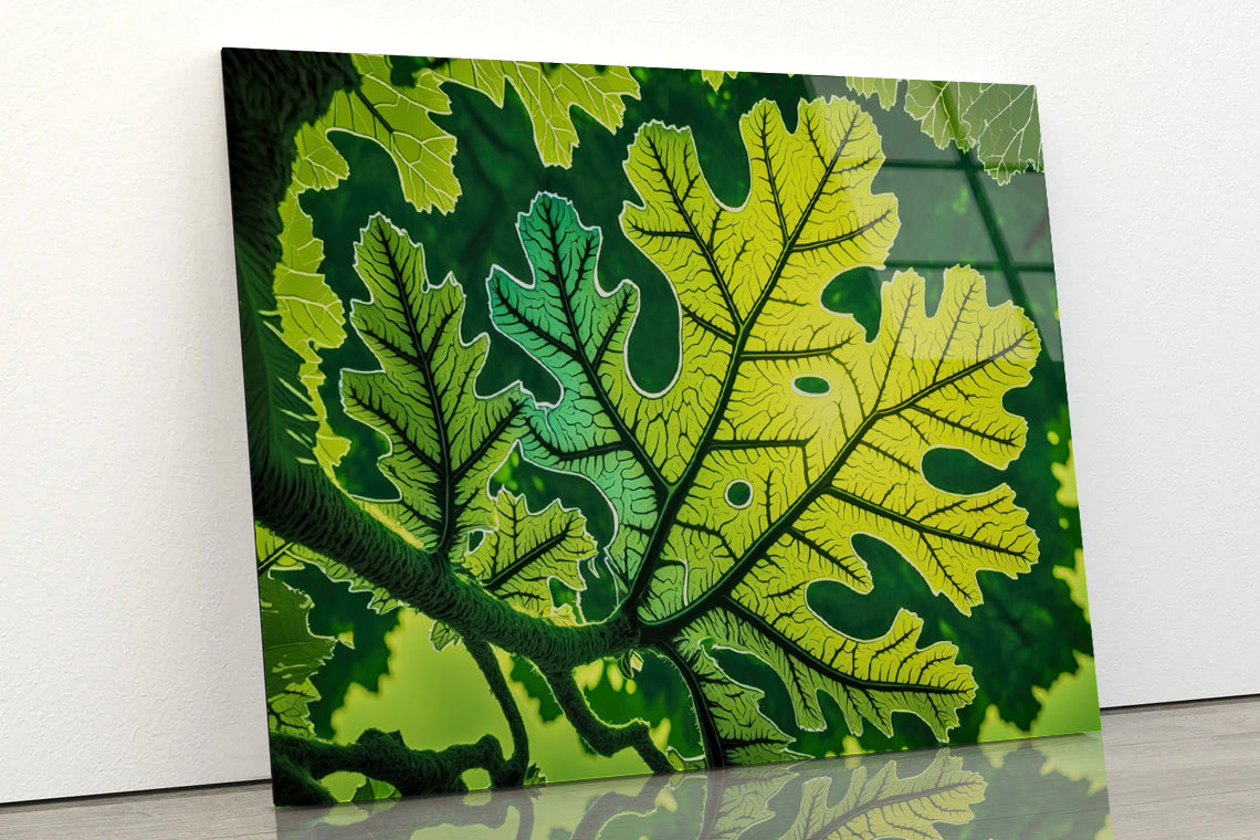 Close-Up Photo of A Green Leaf Acrylic Glass Print Tempered Glass Wall Art 100% Made in Australia Ready to Hang - Bella Home Decor