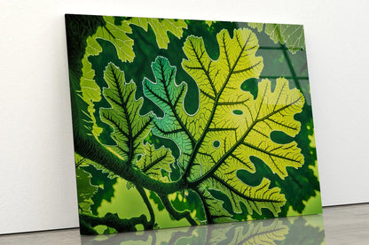 Close-Up Photo of A Green Leaf Acrylic Glass Print Tempered Glass Wall Art 100% Made in Australia Ready to Hang - Bella Home Decor