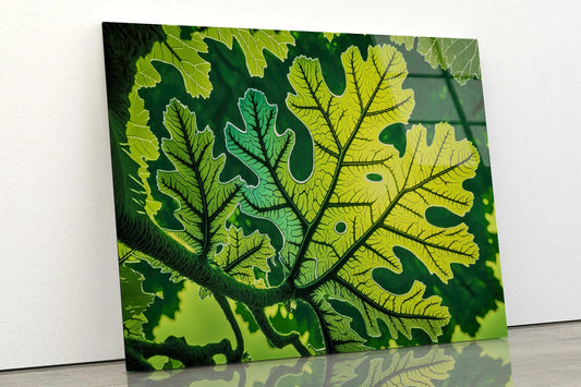 Close-Up Photo of A Green Leaf Acrylic Glass Print Tempered Glass Wall Art 100% Made in Australia Ready to Hang - Bella Home Decor