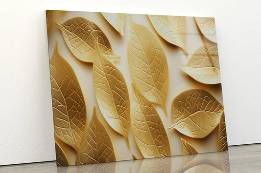Close-Up of Golden Leaves Acrylic Glass Print Tempered Glass Wall Art 100% Made in Australia Ready to Hang - Bella Home Decor