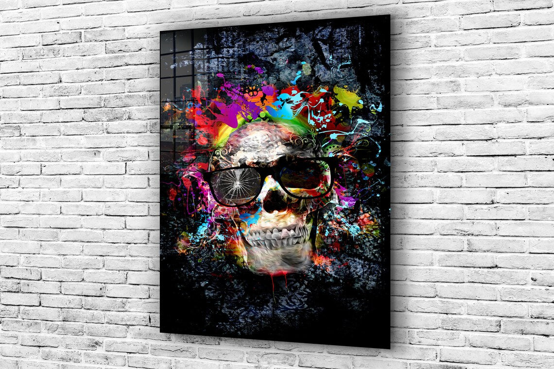 Neon Skull Abstract UV Direct Aluminum Print Australian Made Quality