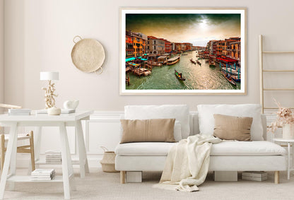 Boats And Gondolas on The Grand Canal of Venice, View from Bridge Rialto Home Decor Premium Quality Poster Print Choose Your Sizes - Bella Home Decor