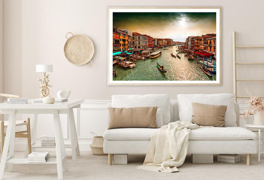 Boats And Gondolas on The Grand Canal of Venice, View from Bridge Rialto Home Decor Premium Quality Poster Print Choose Your Sizes