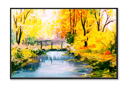 Colorful Autumn Forest With Lake Oil Painting Wall Art Limited Edition High Quality Print Canvas Box Framed Black