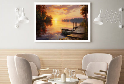 A Sunset over a Lake with Trees and Clouds Home Decor Premium Quality Poster Print Choose Your Sizes