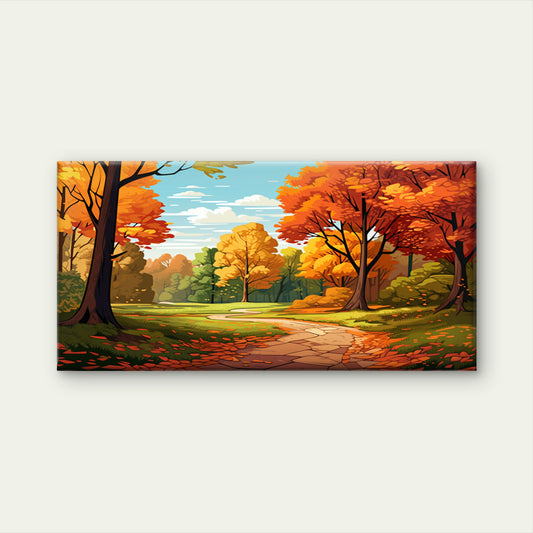 Autumn Forest Path Tree Nature Foliage Wall Art Canvas Office Home Framed 120x60cm