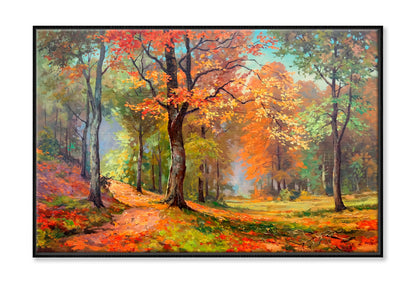 Trees With Colorful Foliage In Sun Oil Painting Wall Art Limited Edition High Quality Print Canvas Box Framed Black