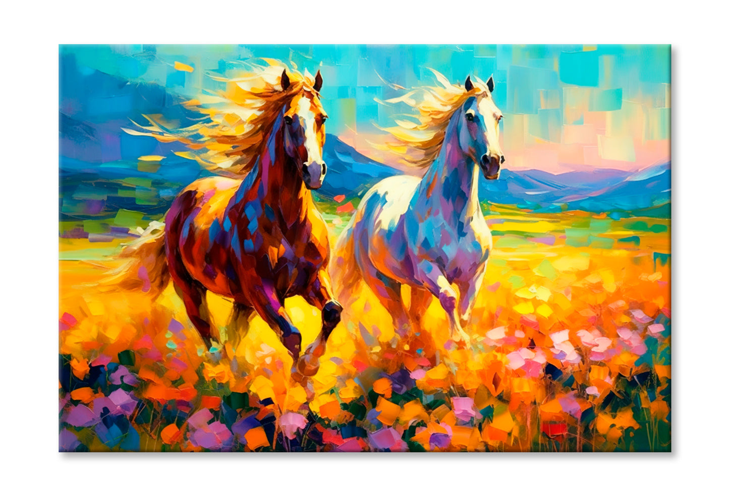 A Pair Of Horses In Love Oil Painting Wall Art Limited Edition High Quality Print Stretched Canvas None