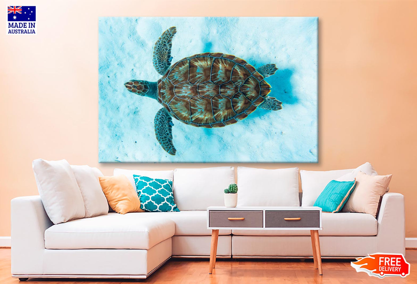 Green Sea Turtle Swimming Wall Art Decor 100% Australian Made