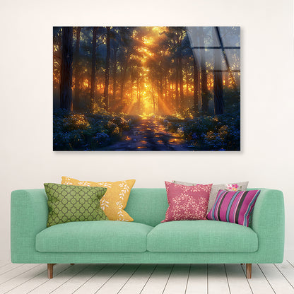 Forest with the Bright Sun Shining Acrylic Glass Print Tempered Glass Wall Art 100% Made in Australia Ready to Hang - Bella Home Decor