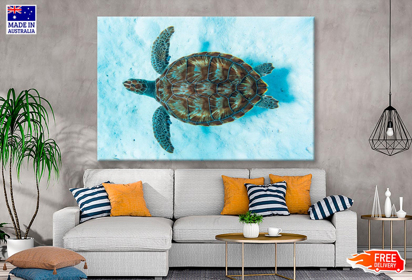 Green Sea Turtle Swimming Wall Art Decor 100% Australian Made