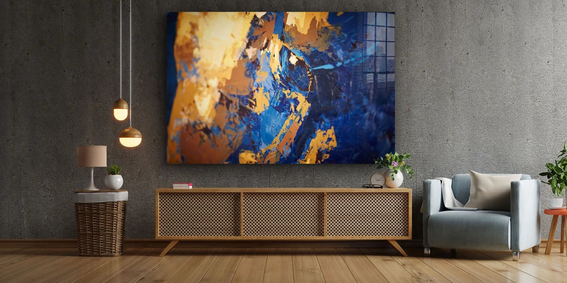 Yellow Blue Abstract UV Direct Aluminum Print Australian Made Quality