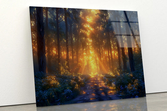 Forest with the Bright Sun Shining Acrylic Glass Print Tempered Glass Wall Art 100% Made in Australia Ready to Hang - Bella Home Decor