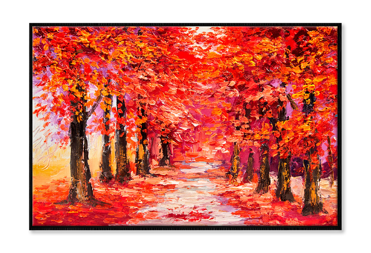 Autumn Trees With Forest Road Oil Painting Wall Art Limited Edition High Quality Print Canvas Box Framed Black