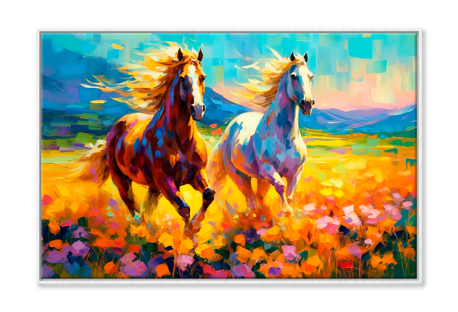 A Pair Of Horses In Love Oil Painting Wall Art Limited Edition High Quality Print Canvas Box Framed White