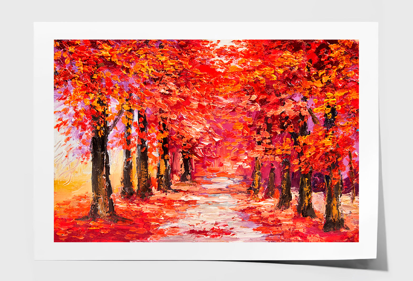 Autumn Trees With Forest Road Oil Painting Wall Art Limited Edition High Quality Print Unframed Roll Canvas None