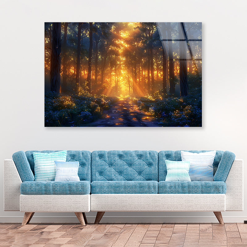 Forest with the Bright Sun Shining Acrylic Glass Print Tempered Glass Wall Art 100% Made in Australia Ready to Hang - Bella Home Decor