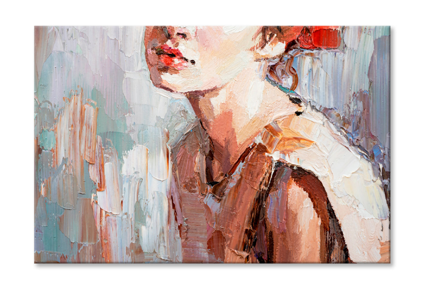 Girl With Red Lips Oil Painting Limited Edition High Quality Print Stretched Canvas None