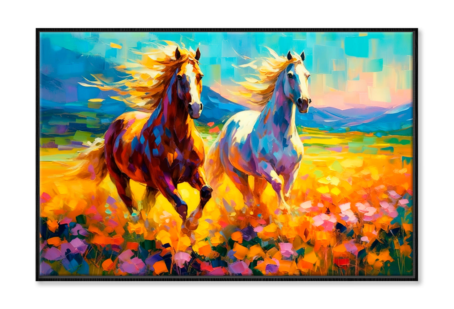 A Pair Of Horses In Love Oil Painting Wall Art Limited Edition High Quality Print Canvas Box Framed Black