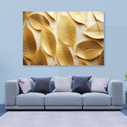 Close-Up of Golden Leaves Acrylic Glass Print Tempered Glass Wall Art 100% Made in Australia Ready to Hang - Bella Home Decor