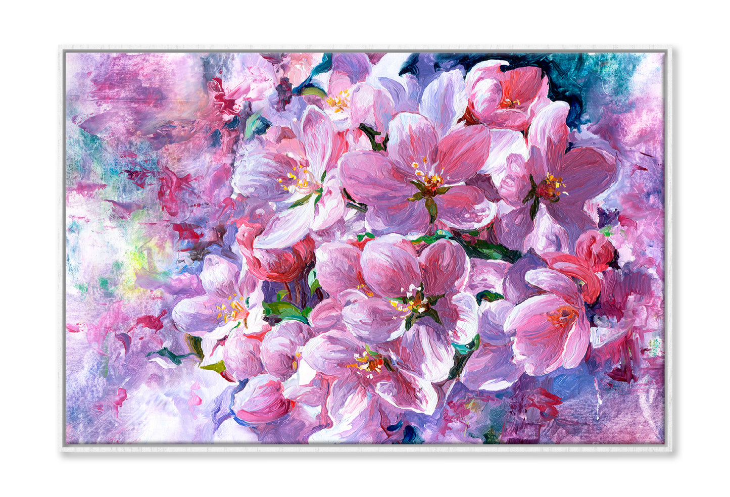 Branch Of Pink Flowers Oil Painting Wall Art Limited Edition High Quality Print Canvas Box Framed White