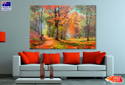 Trees With Colorful Foliage In Sun Oil Painting Wall Art Limited Edition High Quality Print