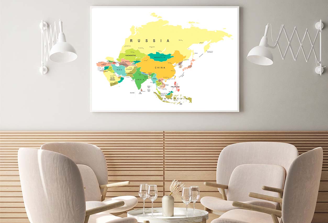 Asia Map Highly Detailed Home Decor Premium Quality Poster Print Choose Your Sizes