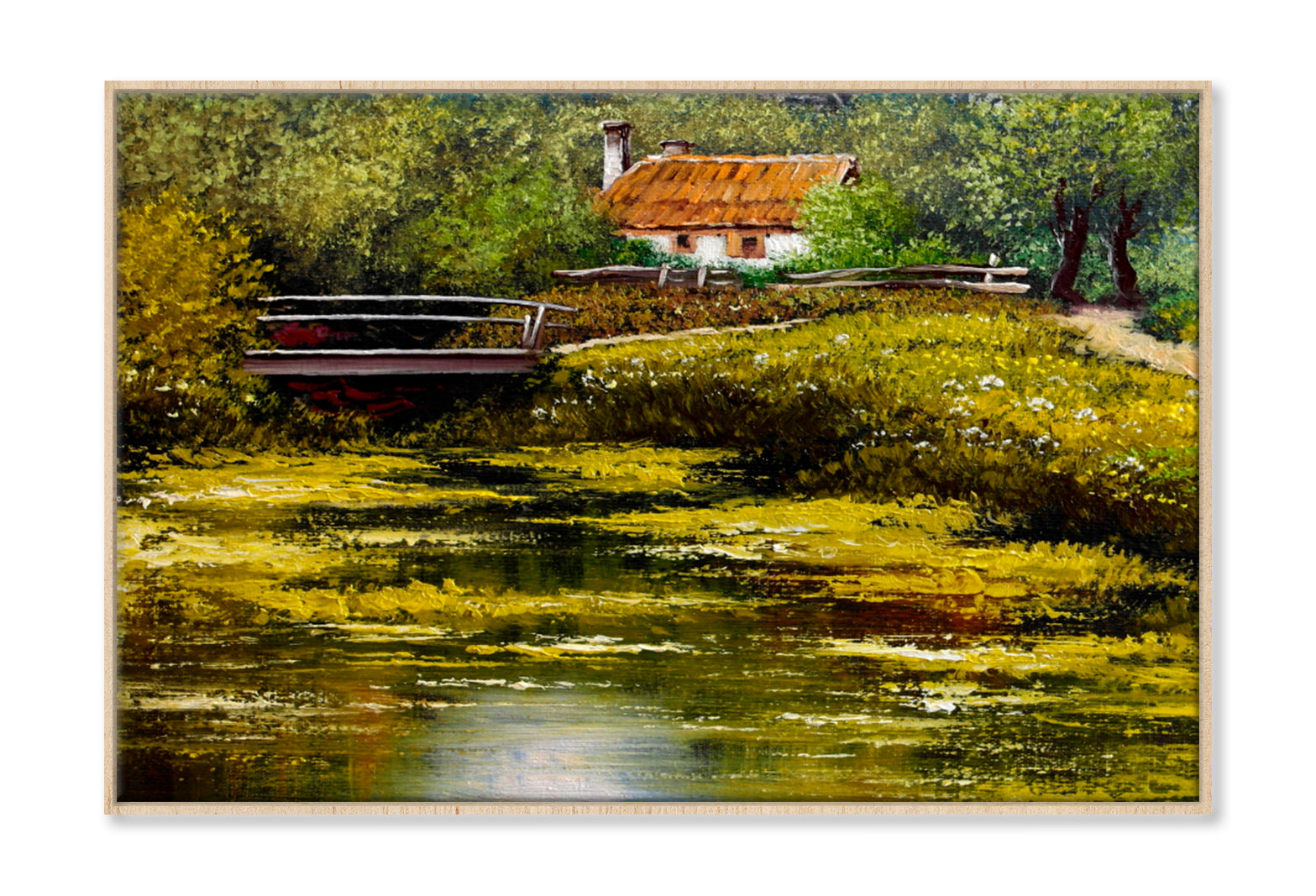 Lake With Bridge View Oil Painting Wall Art Limited Edition High Quality Print Canvas Box Framed Natural