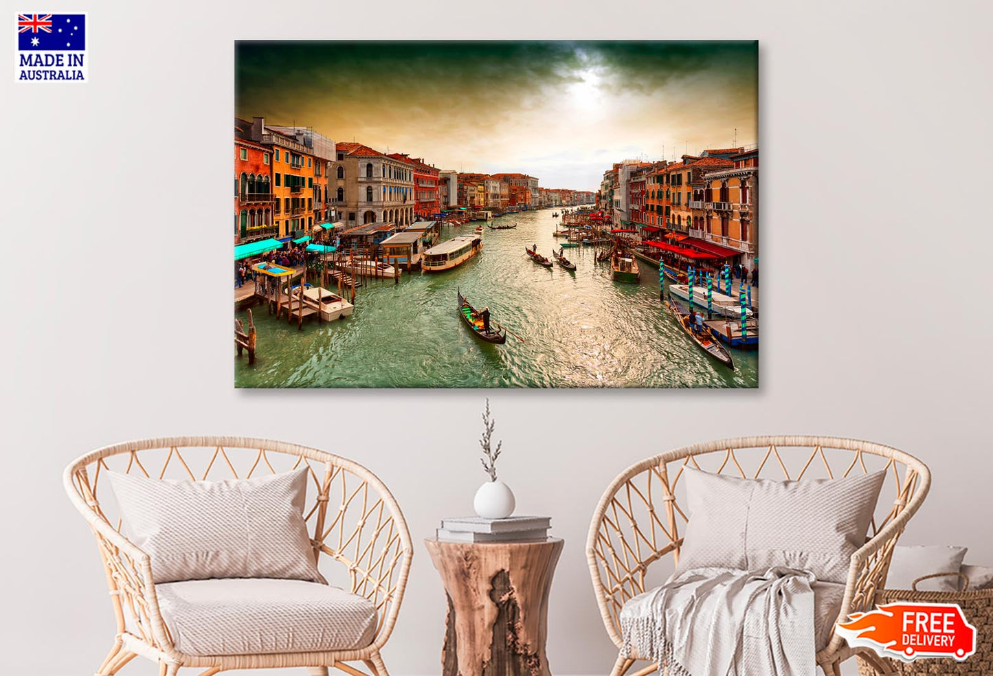 Boats And Gondolas on The Grand Canal of Venice, View from Bridge Rialto Wall Art Decor 100% Australian Made