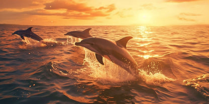 Ocean Dolphins Jumping At Sunset Wall Art Canvas Office Home Framed 120x60cm