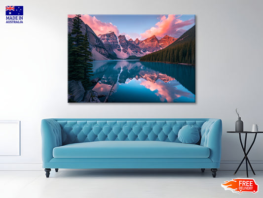 Lake Surrounded By Trees and Mountains Print 100% Australian Made - Bella Home Decor