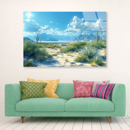 Plants under a Cloudy Sky with Mountains Acrylic Glass Print Tempered Glass Wall Art 100% Made in Australia Ready to Hang - Bella Home Decor