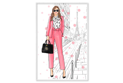 Stylish Boss Lady And Her Handbag Wall Art Limited Edition High Quality Print Canvas Box Framed White