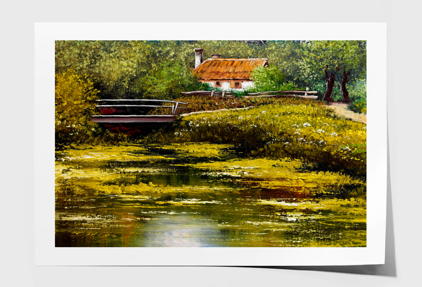 Lake With Bridge View Oil Painting Wall Art Limited Edition High Quality Print Unframed Roll Canvas None