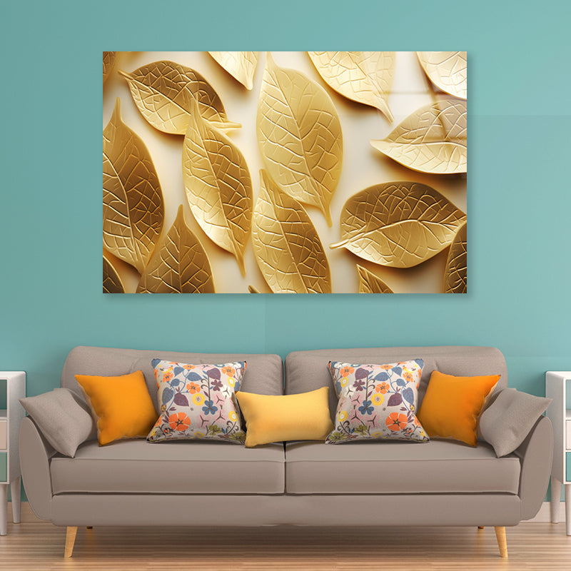 Close-Up of Golden Leaves Acrylic Glass Print Tempered Glass Wall Art 100% Made in Australia Ready to Hang - Bella Home Decor