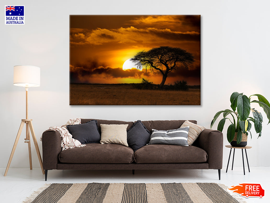 Sunset in Africa Over Acacia Tree Print 100% Australian Made - Bella Home Decor