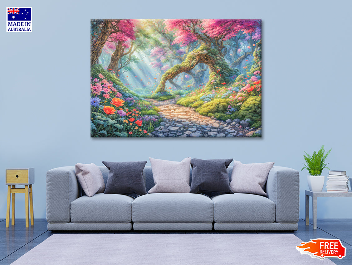 View of a Garden Filled With Colorful Flowers Print 100% Australian Made