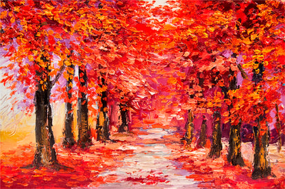 Autumn Trees With Forest Road Glass Framed Wall Art, Ready to Hang Quality Print