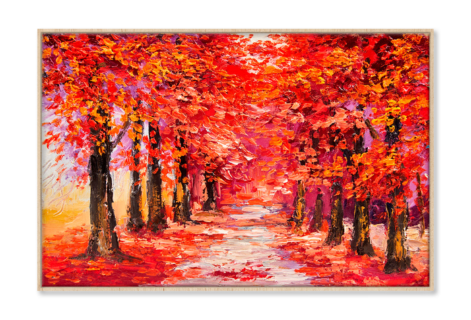 Autumn Trees With Forest Road Oil Painting Wall Art Limited Edition High Quality Print Canvas Box Framed Natural