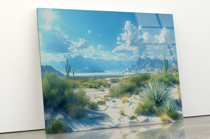 Plants under a Cloudy Sky with Mountains Acrylic Glass Print Tempered Glass Wall Art 100% Made in Australia Ready to Hang - Bella Home Decor
