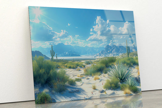 Plants under a Cloudy Sky with Mountains Acrylic Glass Print Tempered Glass Wall Art 100% Made in Australia Ready to Hang - Bella Home Decor
