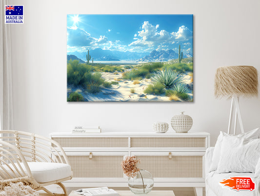 Plants under a Cloudy Sky with Mountains Print 100% Australian Made - Bella Home Decor