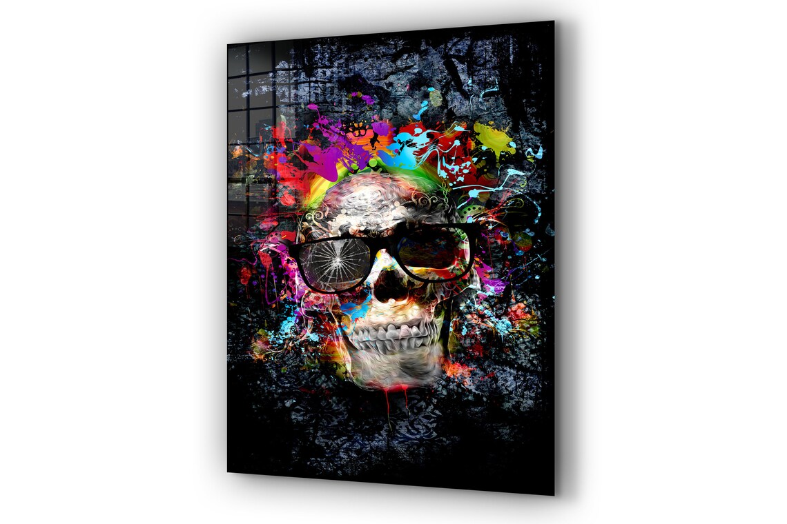 Neon Skull Abstract UV Direct Aluminum Print Australian Made Quality