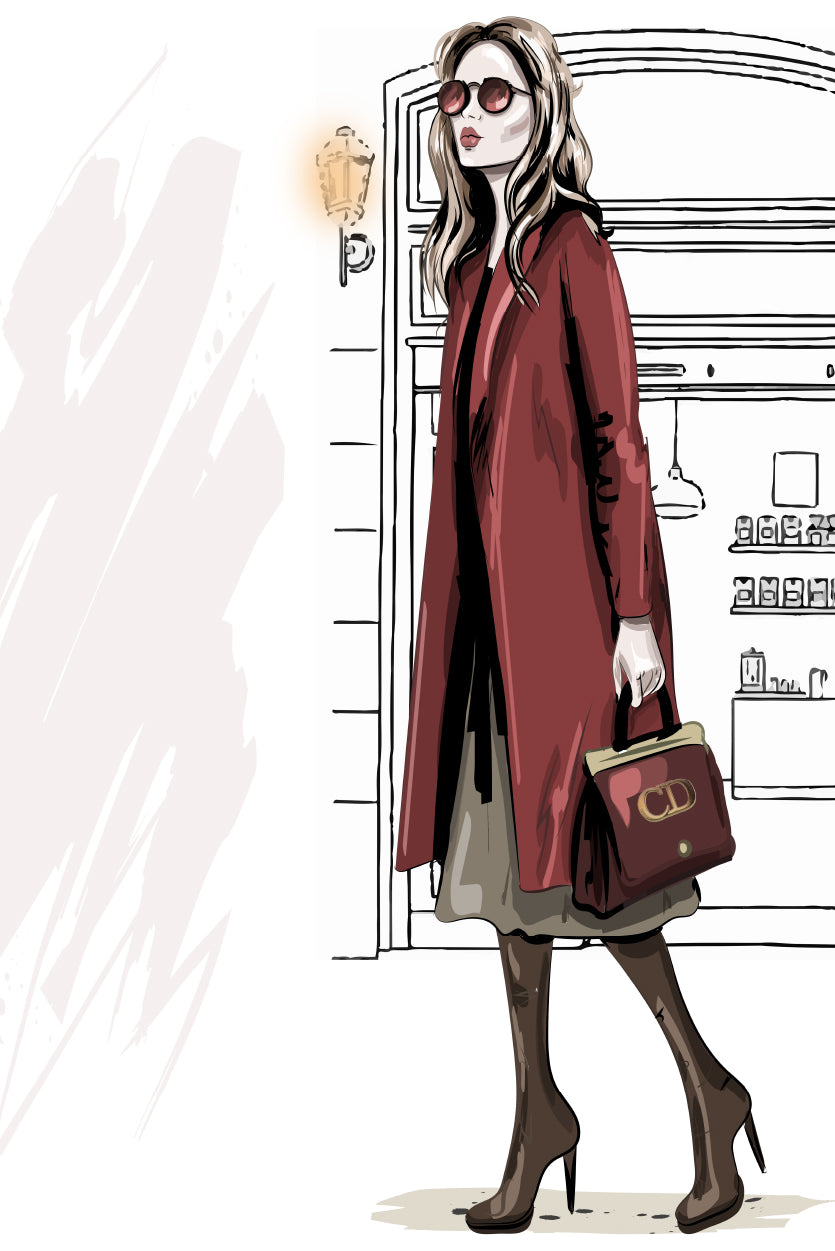 Modern Girl with Her Red Coat Fashion Art Design Home Decor Premium Quality Poster Print Choose Your Sizes