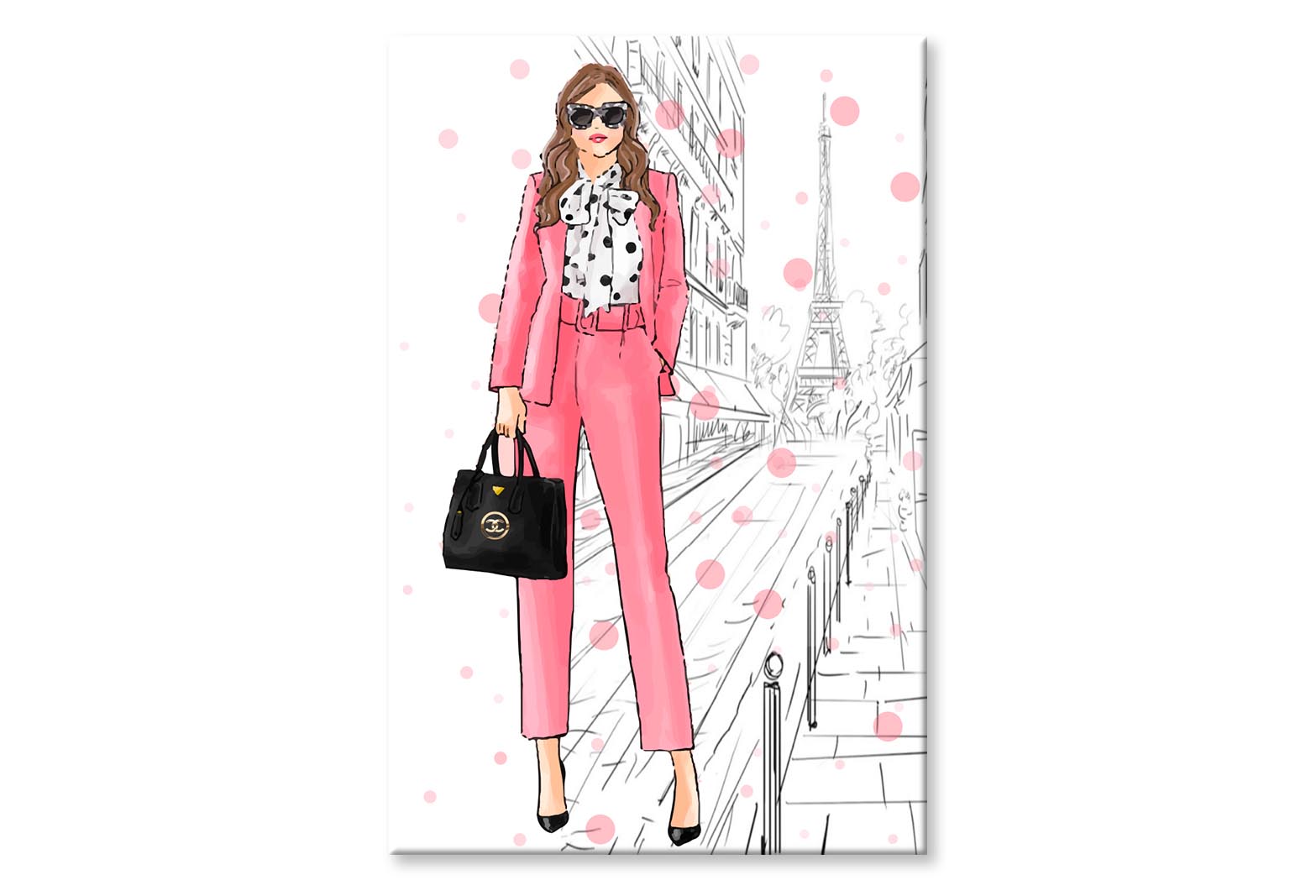 Stylish Boss Lady And Her Handbag Wall Art Limited Edition High Quality Print Stretched Canvas None