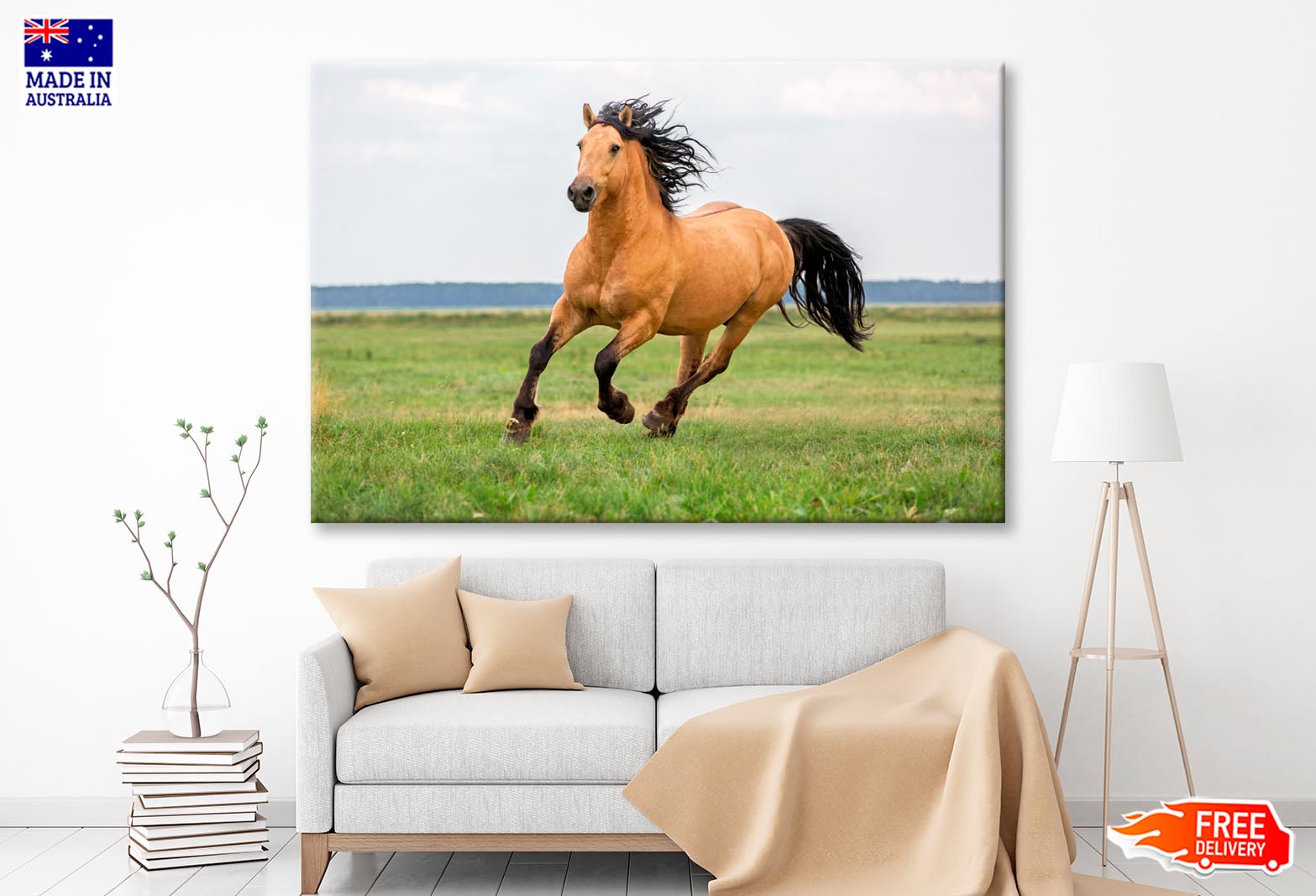 Horse Running in A Field with A Sky Background Wall Art Decor 100% Australian Made - Bella Home Decor